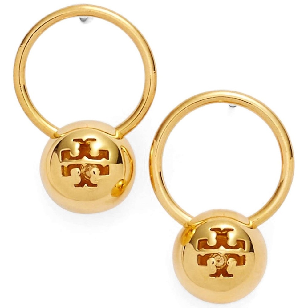 NWOT Tory Burch 16K Logo Bead Drop Earring - Picture 1 of 7